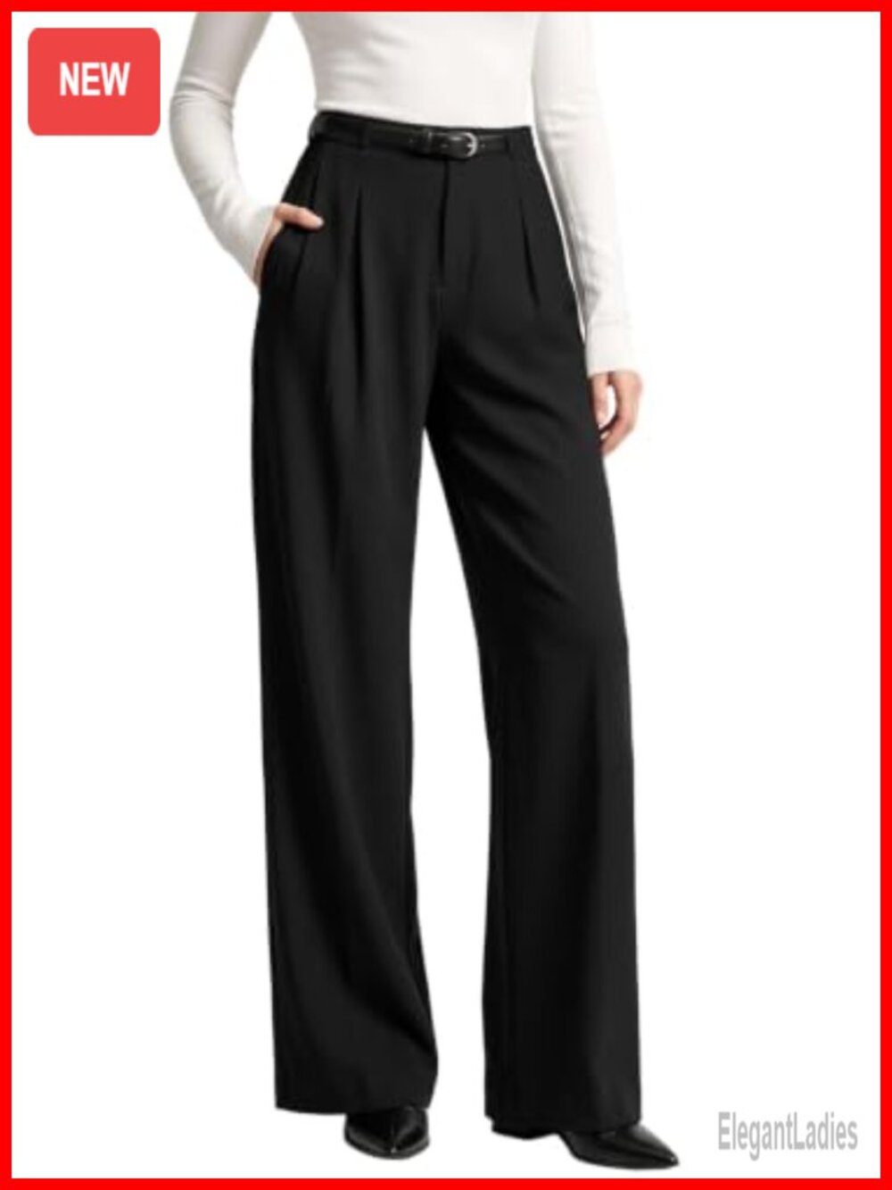 Women's High Rise Wide Leg Pleated Front Dress Pants Trousers Business Casual